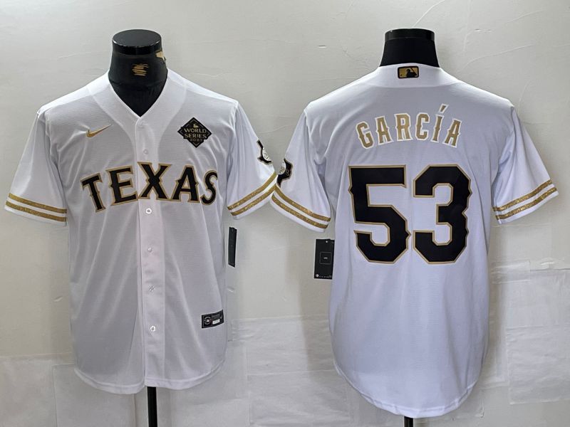 Men Texas Rangers #53 Garcia White gold three generations Nike 2024 MLB Jersey style 1